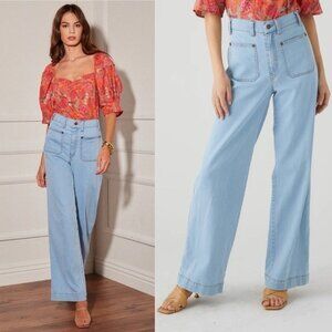 RG Kane Frankie Wide Jeans 28 Light Blue High Waisted Retro Patch Pockets